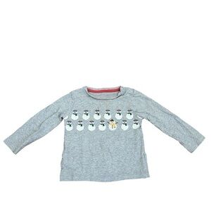 Baby Boden Gray Long Sleeve Tee with snowman Design